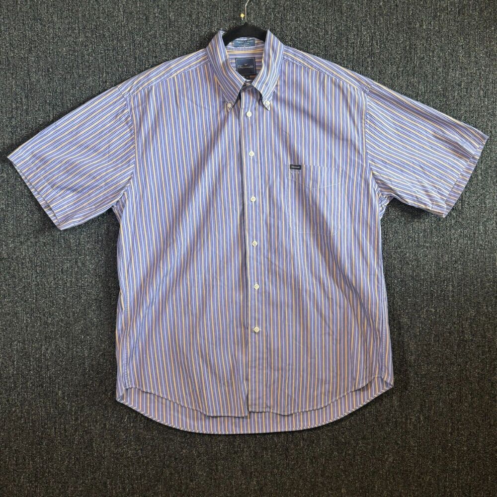 Façonnable‎ Men's XL Striped Button Down Short Sleeve Shirt Blue/Purple Gold